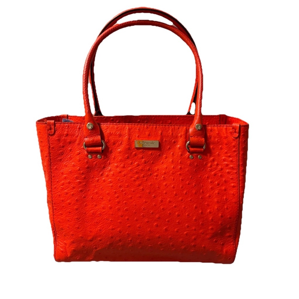 Kate Spade Vibrant Red/orange ostrich  Textured Tote